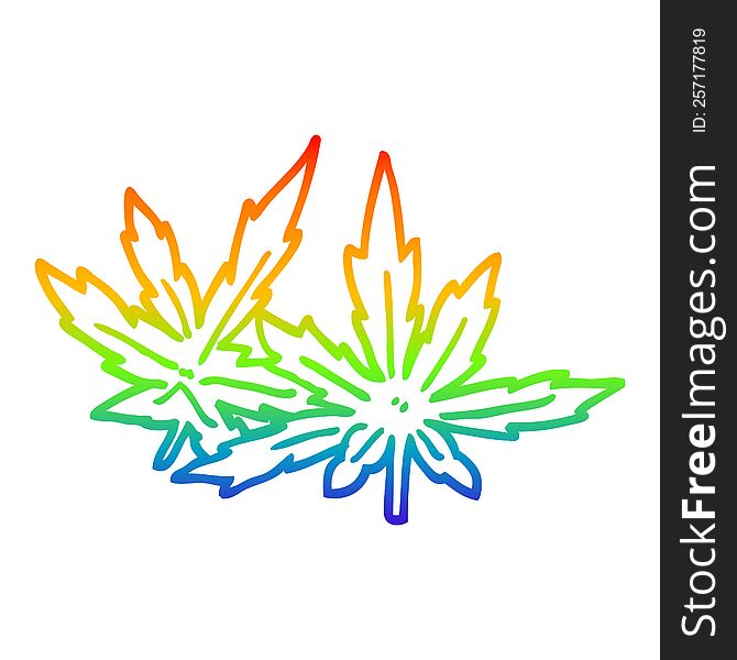 Rainbow Gradient Line Drawing Cartoon Marijuana Leaves