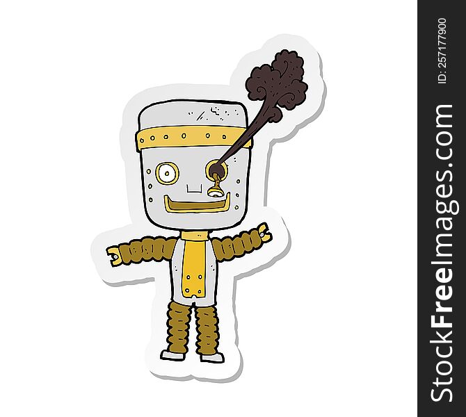 Sticker Of A Cartoon Funny Gold Robot