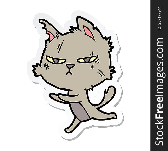Sticker Of A Tough Cartoon Cat Running
