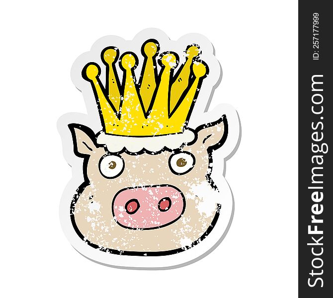retro distressed sticker of a cartoon crowned pig