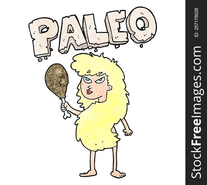 freehand textured cartoon woman on paleo diet
