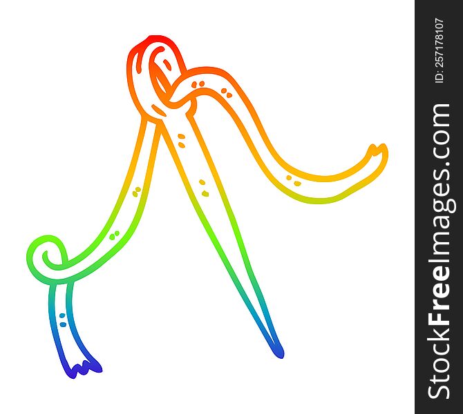 rainbow gradient line drawing of a cartoon needle and thread