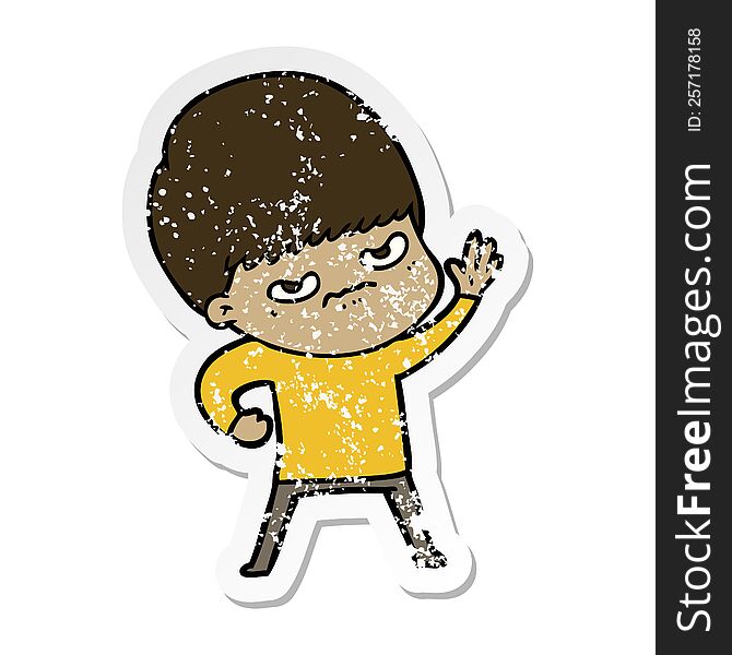 distressed sticker of a angry cartoon boy