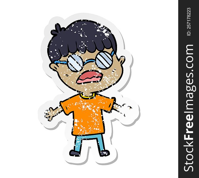 Distressed Sticker Of A Cartoon Boy Wearing Spectacles