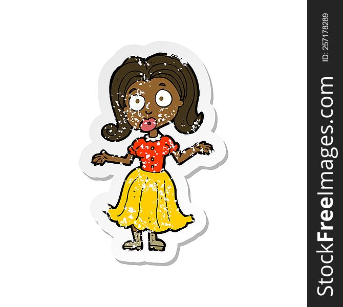 Retro Distressed Sticker Of A Cartoon Confused Girl