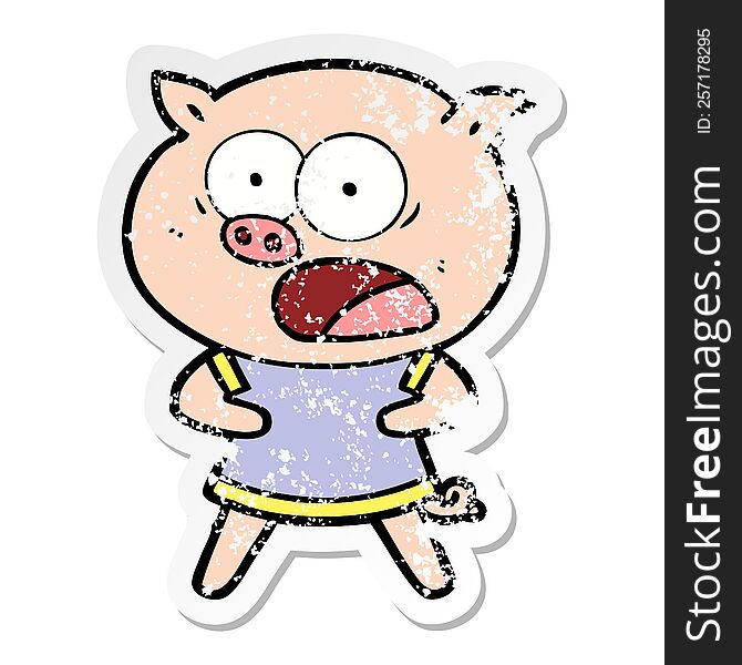 Distressed Sticker Of A Cartoon Pig Shouting