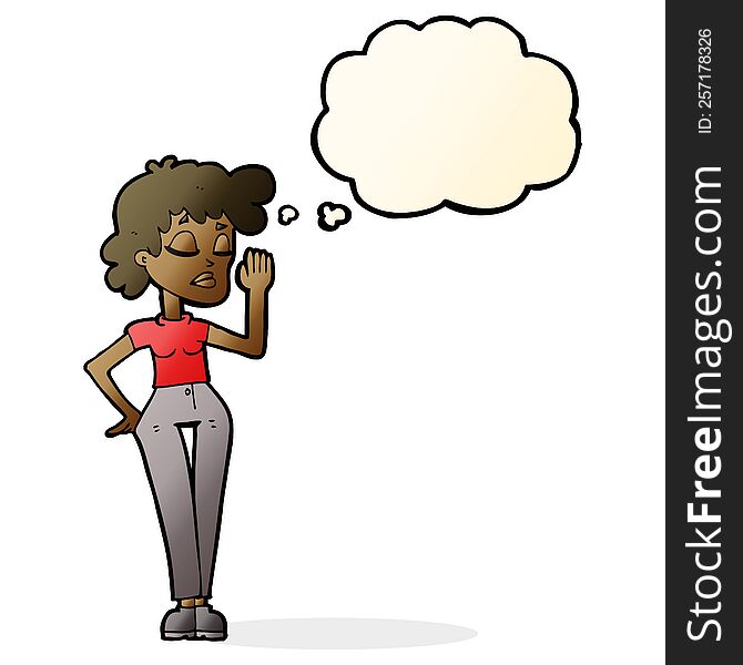 Cartoon Woman Ignoring With Thought Bubble