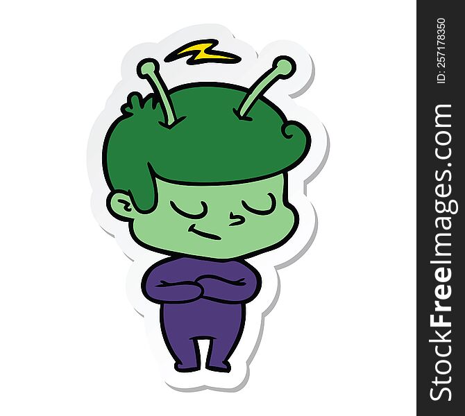 Sticker Of A Friendly Cartoon Spaceman