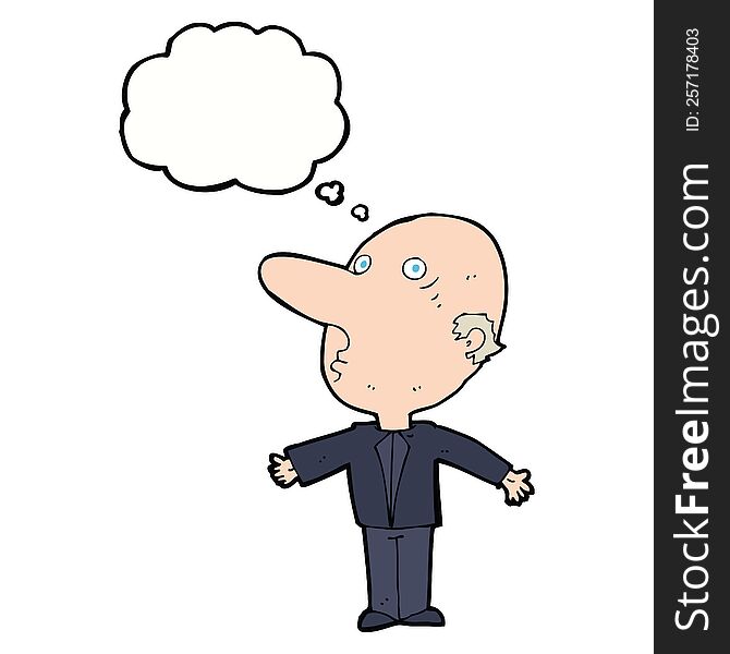 cartoon confused middle aged man with thought bubble