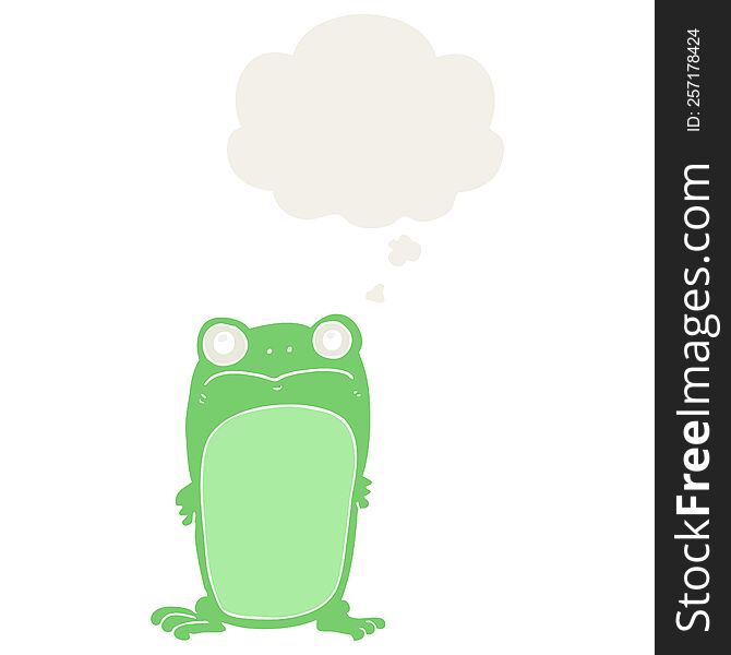 cartoon staring frog with thought bubble in retro style