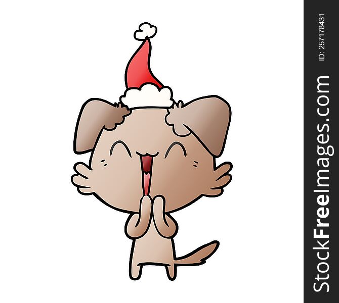 Laughing Little Dog Gradient Cartoon Of A Wearing Santa Hat