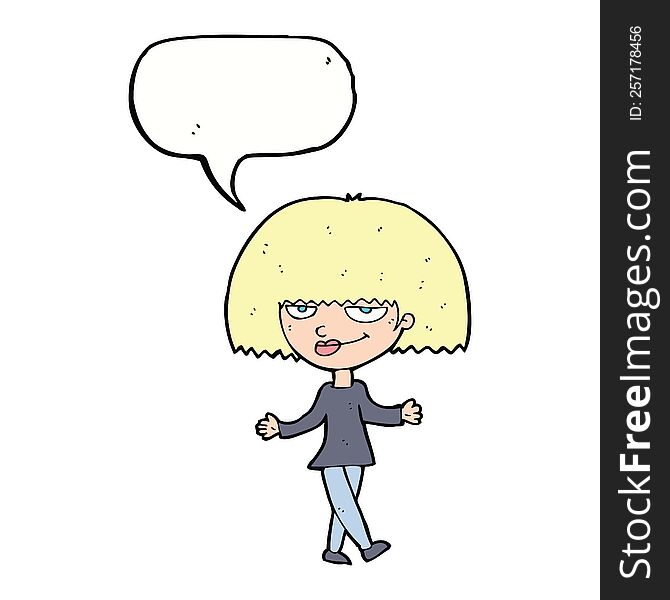 cartoon smug looking woman with speech bubble