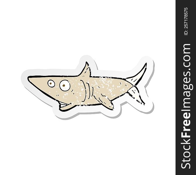 Retro Distressed Sticker Of A Cartoon Happy Shark