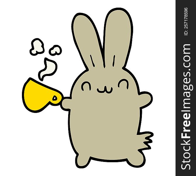 cute cartoon rabbit drinking coffee