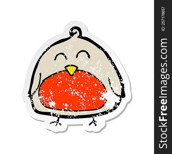 Retro Distressed Sticker Of A Funny Cartoon Christmas Robin