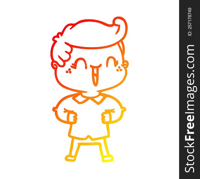 Warm Gradient Line Drawing Cartoon Laughing Boy With Hands On Hips