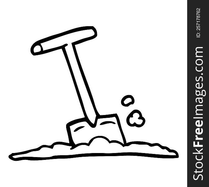 line drawing cartoon shovel in dirt