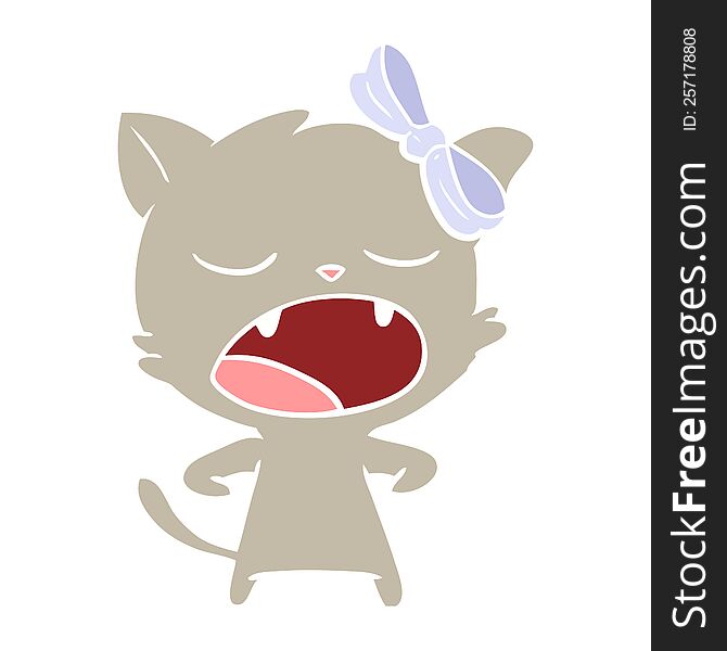 Flat Color Style Cartoon Yawning Cat