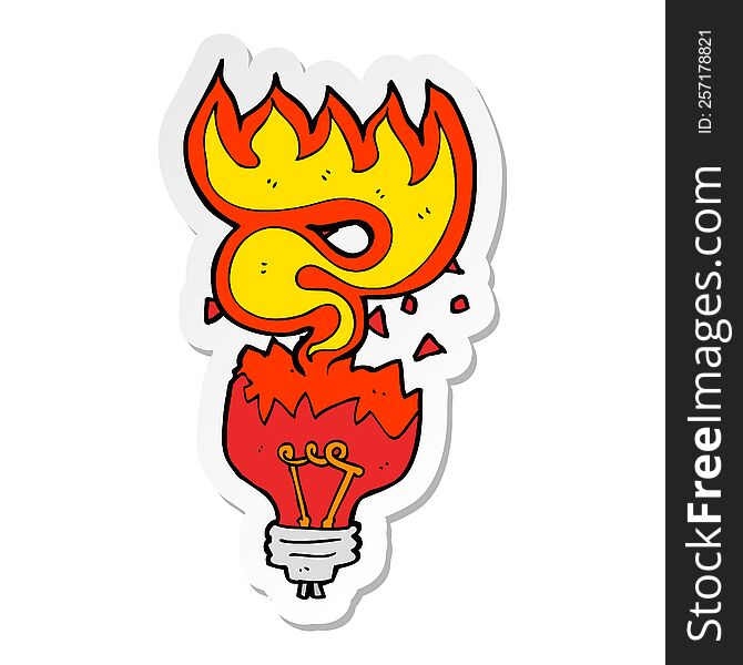 sticker of a cartoon red light bulb exploding