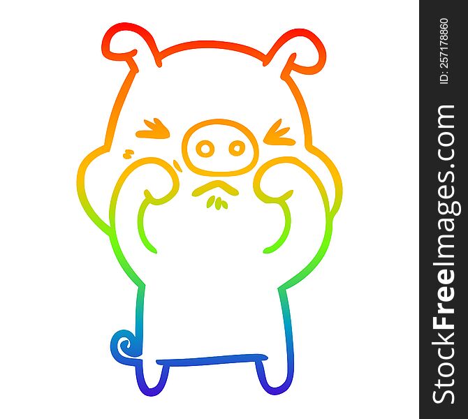 rainbow gradient line drawing of a cartoon grumpy pig