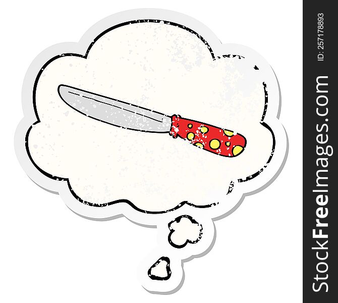 Cartoon Knife And Thought Bubble As A Distressed Worn Sticker