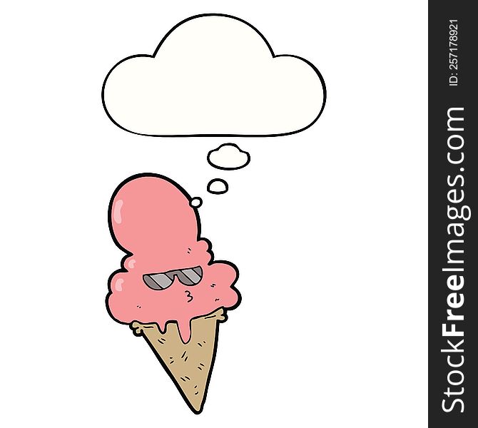 Cartoon Cool Ice Cream And Thought Bubble