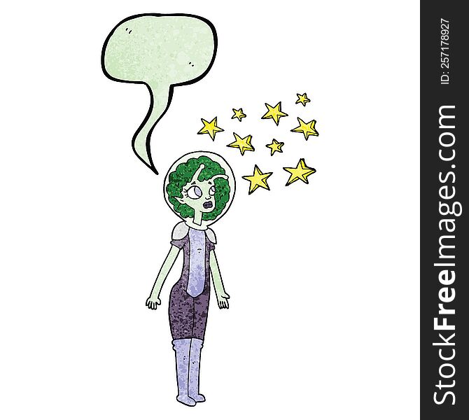 Speech Bubble Textured Cartoon Alien Space Girl