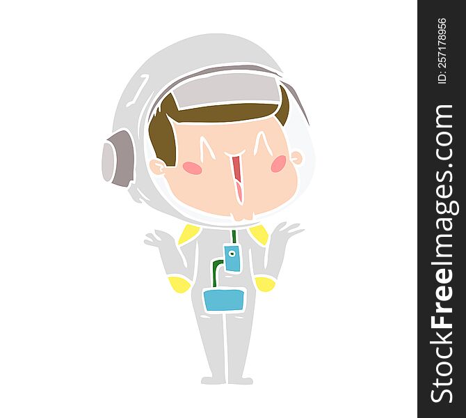 Happy Flat Color Style Cartoon Astronaut Shrugging Shoulders