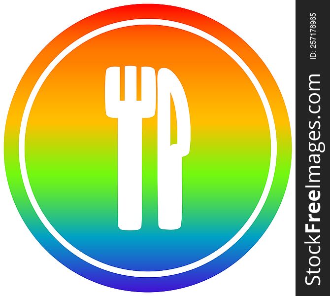 knife and fork circular icon with rainbow gradient finish. knife and fork circular icon with rainbow gradient finish