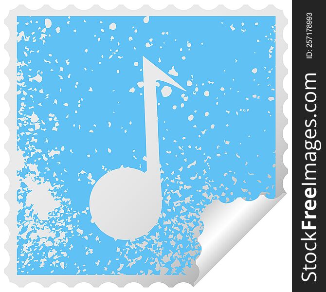 Distressed Square Peeling Sticker Symbol Musical Note