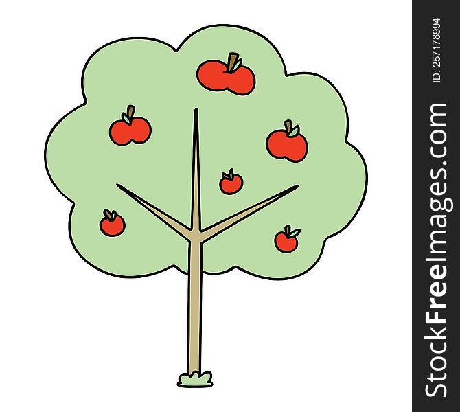 hand drawn quirky cartoon apple tree. hand drawn quirky cartoon apple tree