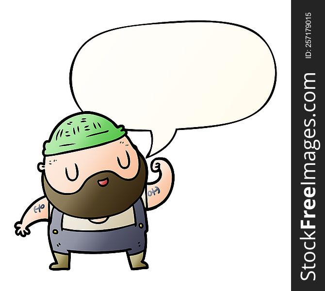 cartoon tough fisherman with speech bubble in smooth gradient style