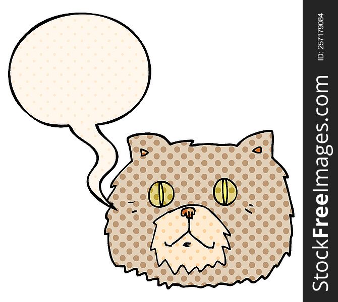 Cartoon Cat Face And Speech Bubble In Comic Book Style