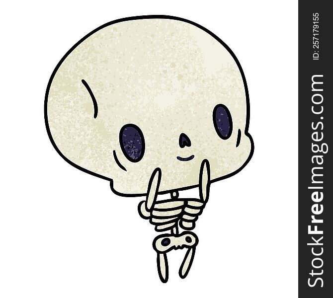 textured cartoon illustration kawaii cute dead skeleton. textured cartoon illustration kawaii cute dead skeleton