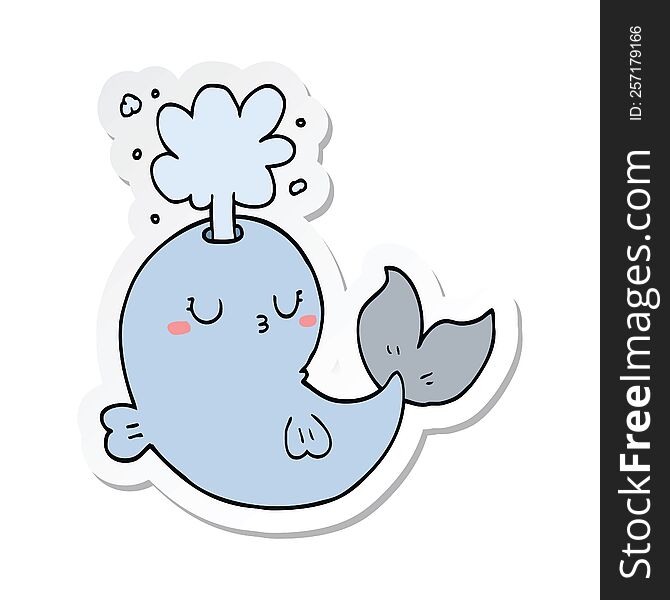 Sticker Of A Cartoon Whale Spouting Water