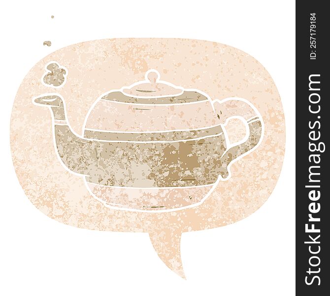 Cartoon Teapot And Speech Bubble In Retro Textured Style