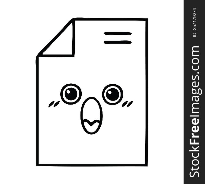 line drawing cartoon of a shocked paper document