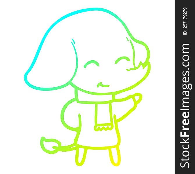 cold gradient line drawing of a cute cartoon elephant in winter clothes