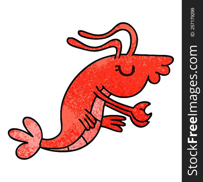 hand drawn quirky cartoon happy shrimp. hand drawn quirky cartoon happy shrimp