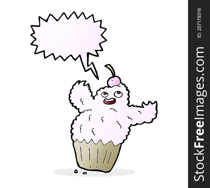 Cartoon Cupcake Monster With Speech Bubble