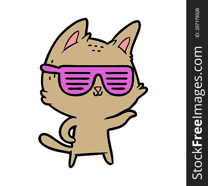 cartoon cat wearing cool glasses. cartoon cat wearing cool glasses