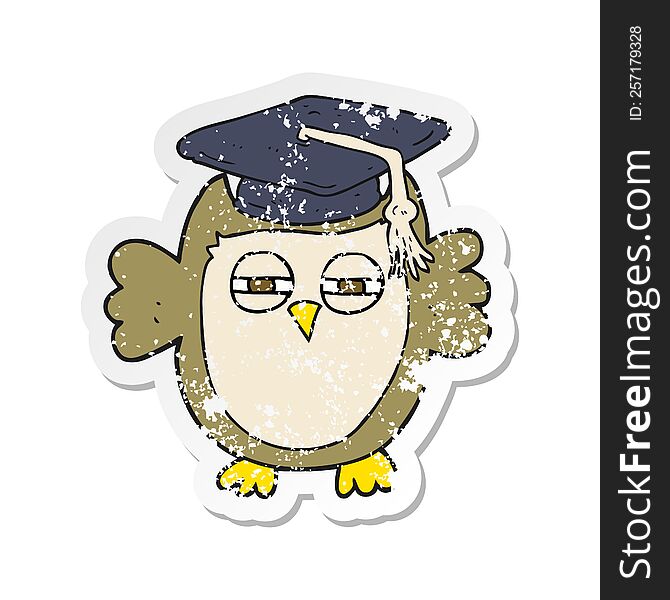 Retro Distressed Sticker Of A Cartoon Clever Owl