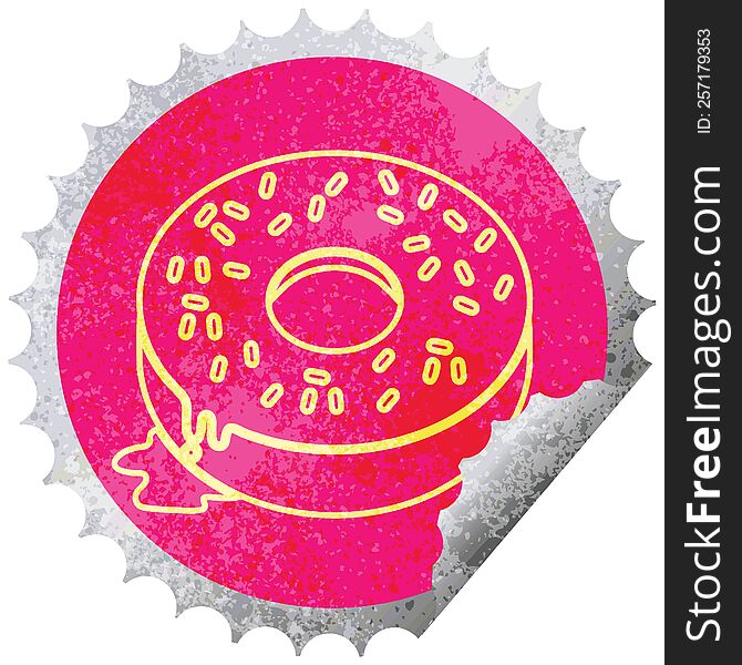 illustration of a tasty iced donut circular peeling sticker. illustration of a tasty iced donut circular peeling sticker