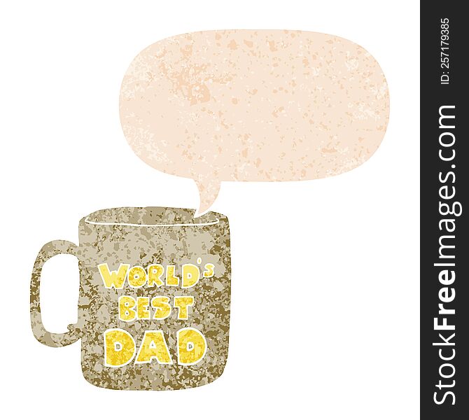 Worlds Best Dad Mug And Speech Bubble In Retro Textured Style
