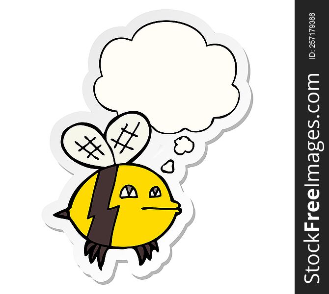 Cartoon Bee And Thought Bubble As A Printed Sticker
