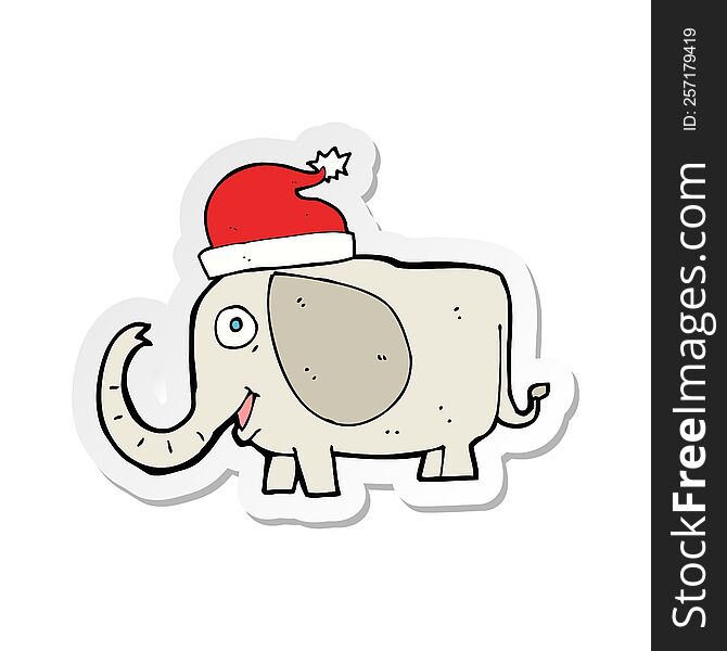 Sticker Of A Cartoon Elephant In Christmas Hat