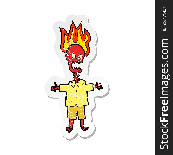 Retro Distressed Sticker Of A Cartoon Flaming Skeleton
