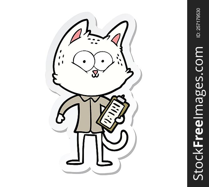 sticker of a cartoon cat with clipboard
