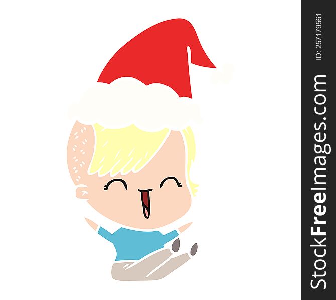 hand drawn flat color illustration of a happy hipster girl wearing santa hat