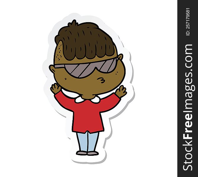 Sticker Of A Cartoon Boy Wearing Sunglasses